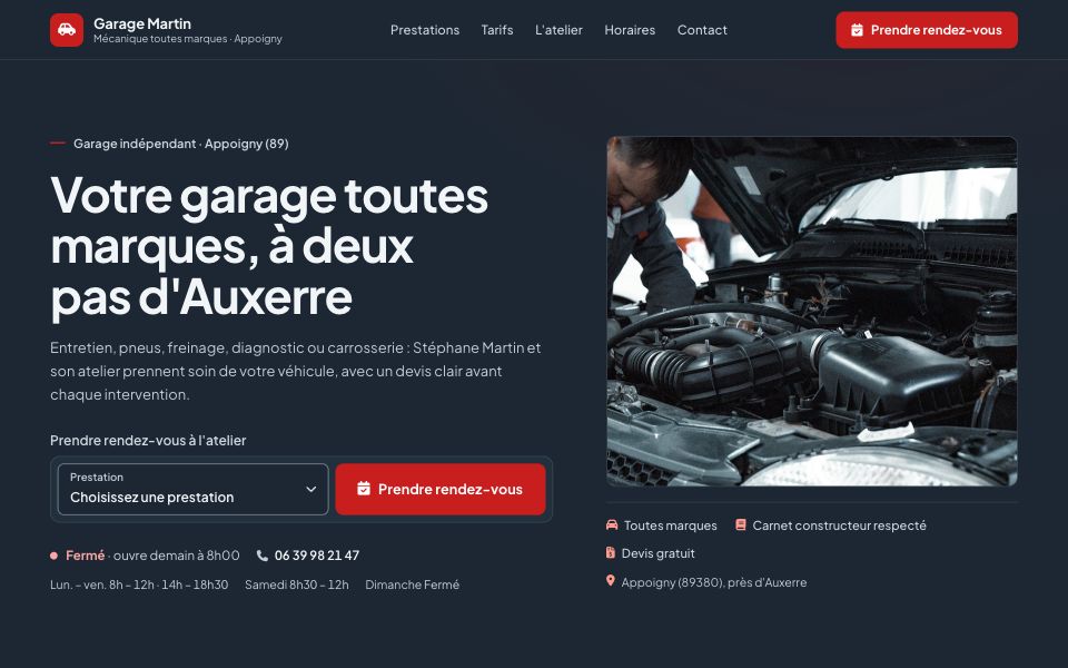 Page d'accueil du site Garage Martin