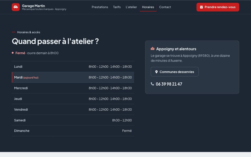Horaires avec indicateur « ouvert maintenant »