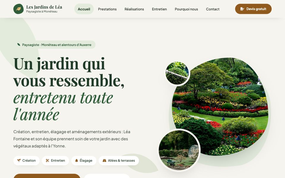 Page d'accueil du site Les Jardins de Léa