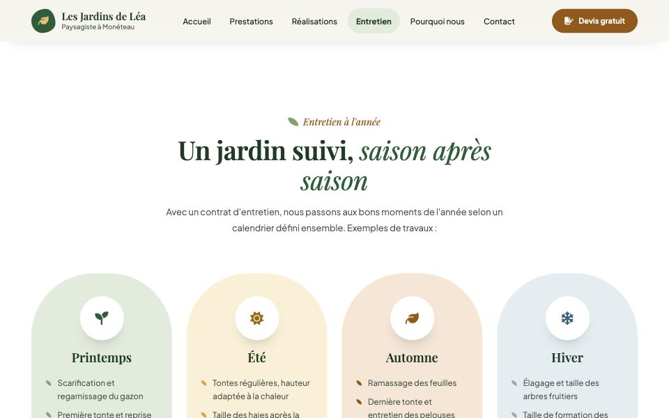 Calendrier d'entretien à l'année